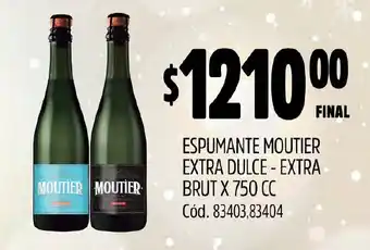 Supermercados Yaguar ESPUMANTE MOUTIER EXTRA DULCE - EXTRA BRUT X 750 CC oferta