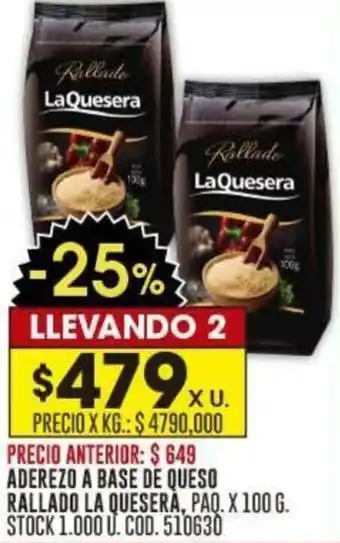 Coto ADEREZO A BASE DE QUESO RALLADO LA QUESERA, PAQ. X 100 G oferta