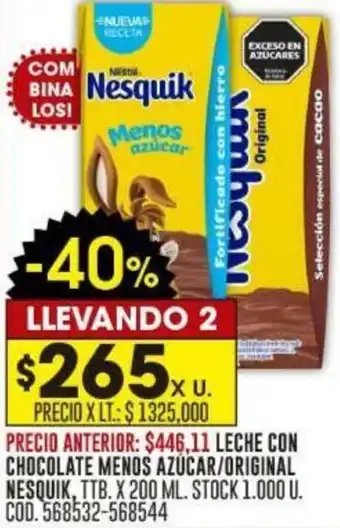Coto LECHE CON CHOCOLATE MENOS AZÚCAR/ORIGINAL NESQUIK, TTB. X 200 ML oferta