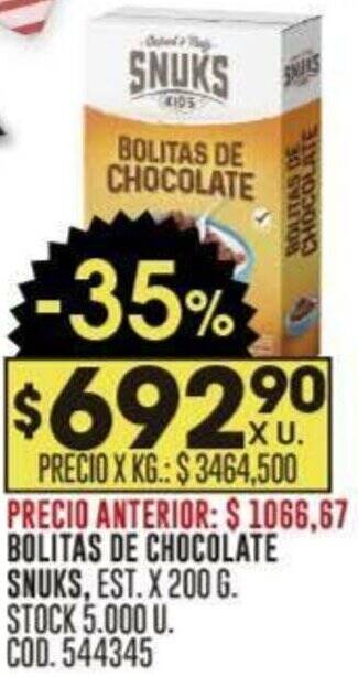 Coto BOLITAS DE CHOCOLATE SNUKS, EST. X 200G oferta