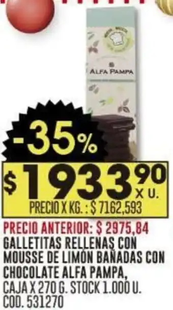 Coto GALLETITAS RELLENAS CON MOUSSE DE LIMON BAÑADAS CON CHOCOLATE ALFA PAMPA, CAJA X 270G oferta