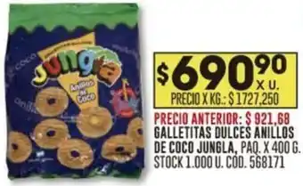 Coto GALLETITAS DULCES ANILLOS DE COCO JUNGLA, PAQ. X 400G oferta