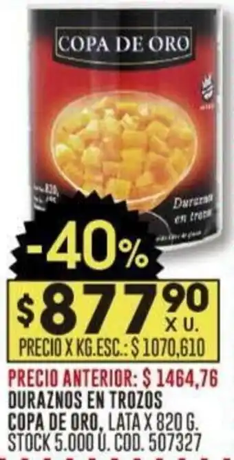 Coto DURAZNOS EN TROZÓS COPA DE ORO, LATA X 820G oferta