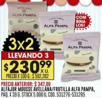 Coto ALFAJOR MOUSSE AVELLANA/FRUTILLA ALFA PAMPA, PAQ. X 39G oferta