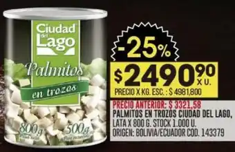 Coto PALMITOS EN TROZOS CIUDAD DEL LAGO, LATA X 800G oferta