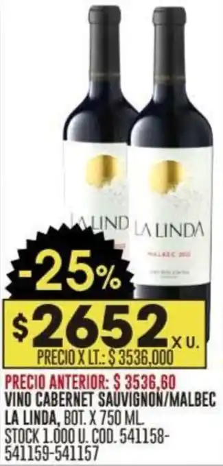 Coto VINO CABERNET SAUVIGNON/MALBEC LA LINDA, BOT. X 750ML oferta