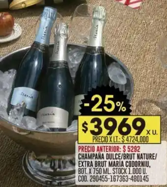 Coto CHAMPAÑA DULCE/BRUT NATURE/ EXTRA BRUT MARÍA CODORNIU, BOT. X 750ML oferta