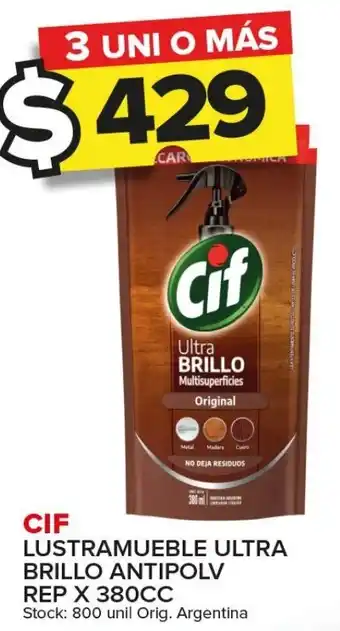 Carrefour Maxi CIF LUSTRAMUEBLE ULTRA BRILLO ANTIPOLV REP X 380CC oferta