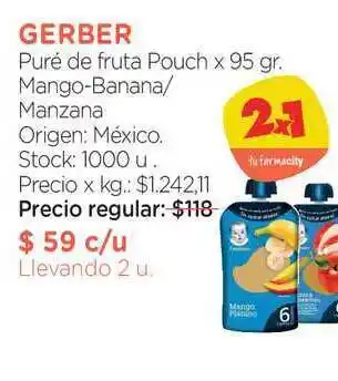 Farmacity Gerber Puré De Fruta Pouch 95gr oferta