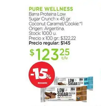 Farmacity Pure Wellness Barra Proteina Low Sugar Crunch 45gr oferta