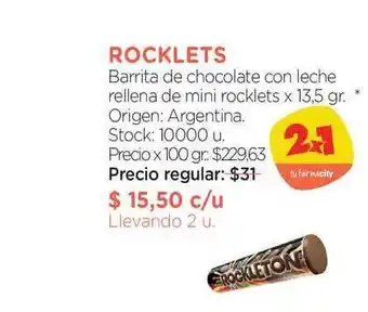 Farmacity Rocklets Barrita De Chocolate Con Leche Rellena De Mini Rocklets 13,5gr oferta