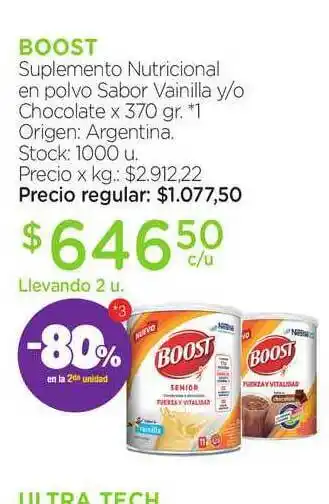 Farmacity Boost Suplemento Nutricional En Polvo Sabor Vainilla Y-o Chocolate oferta