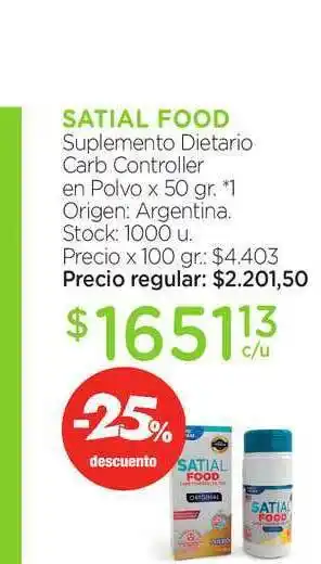 Farmacity Satial Food Suplemento Dietario Carb Controller En Polvo oferta