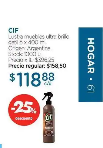 Farmacity Cif Lustra Muebles Ultra Brillo Gatillo 400ml oferta