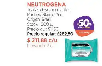 Farmacity Neutrogena Toallas Desmaquillantes Purified Skin x 25 u oferta