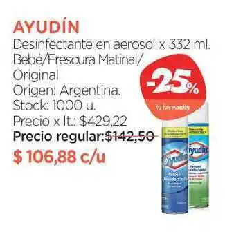 Farmacity Ayudín Desinfectante En Aerosol 332ml oferta