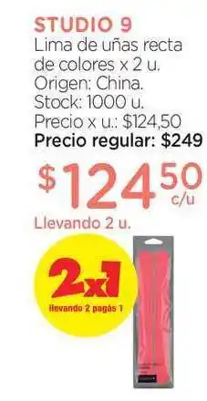 Farmacity Studio 9 Lima De Uñas Recta De Colores x 2 u oferta