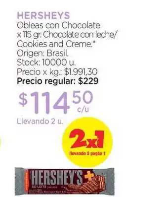 Farmacity Hersheys Obleas Con Chocolate 115gr oferta