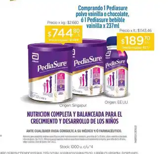 Farmacity Comprando 1 Pediasure Polvo Vainilla O Chocolate, ó 1 Pediasure Bebible Vainilla oferta