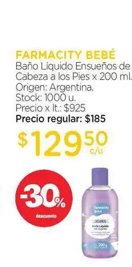 Farmacity Farmacity Bebé Baño Líquido Ensueños De Cabeza A Los Pies 200ml oferta
