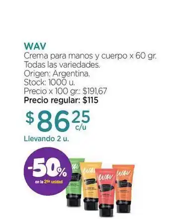 Farmacity Wav Crema Para Manos Y Cuerpo 60gr oferta