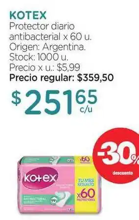 Farmacity Kotex Protector Diario Antibacterial 60u oferta
