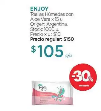 Farmacity Enjoy Toallas Húmedas Con Aloe Vera x 15u oferta