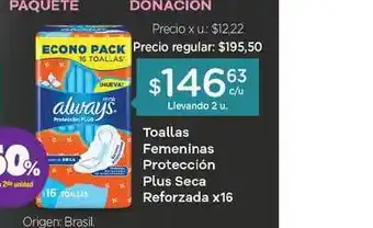 Farmacity Toallas Femeninas Protección Plus Seca Reforzada x 16 oferta
