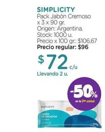 Farmacity Simplicity Pack Jabón Cremoso 3 x 90gr oferta