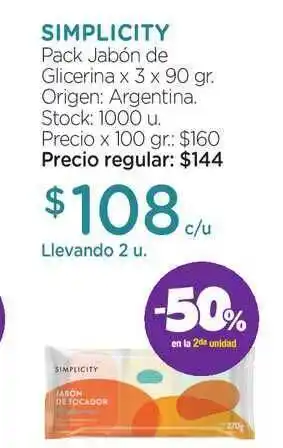 Farmacity Simplicity Pack Jabón De Glicerina 3 x 90gr oferta