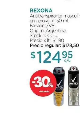Farmacity Rexona Antitranspirante Masculino En Aerosol 150ml oferta