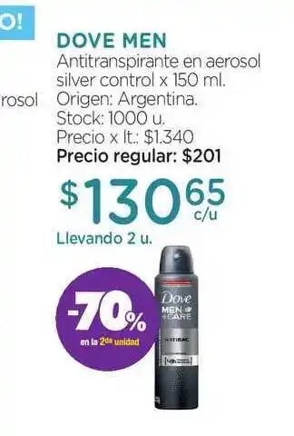 Farmacity Dove Men Antitranspirante En Aerosol Silver Control 150ml oferta