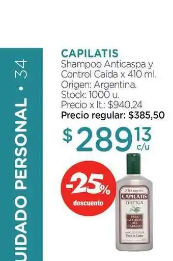 Farmacity Capilatis Shampoo Anticaspa Y Control Caída 410ml oferta