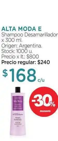Farmacity Alta Moda E Shampoo Desamarillador 300ml oferta