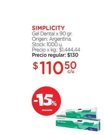 Farmacity Simplicity Gel Dental 90gr oferta