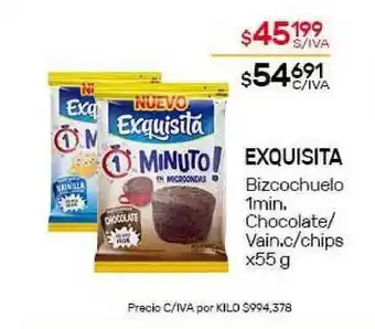 Nini Mayorista Exquisita Bizcochuelo 1min. Chocolate/Vain. c/chips x55 g oferta