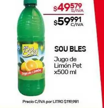 Nini Mayorista Sou Bles Jugo de Limón Pet x500 ml oferta