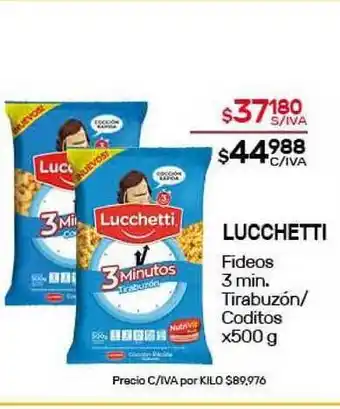 Nini Mayorista Lucchetti Fideos 3 min. Tirabuzón/Coditos x500 g oferta