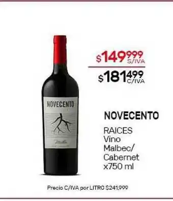 Nini Mayorista Novecento Raices Vino Malbec/Cabernet x750 ml oferta