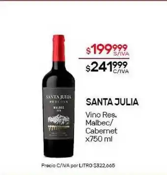 Nini Mayorista Santa Julia Vino Res. Malbec/Cabernet x750 ml oferta