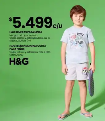 Changomas H&G REMERAS PARA NIÑAS Manga corta y musculosa. Varios colores y estampas.Talle 4 al 16 oferta