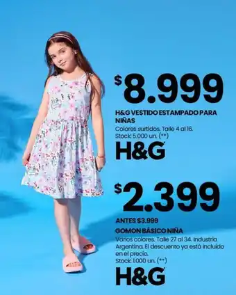 Changomas H&G VESTIDO ESTAMPADO PARA NIÑAS Colores surtidos. Talle 4 al 16 oferta
