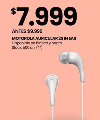 Changomas MOTOROLA AURICULAR 2S IN EAR Disponible en blanco y negro oferta