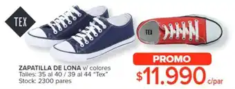 Carrefour ZAPATILLA DE LONA V/ colores Talles: 35 al 40 / 39 al 44 “Tex” oferta