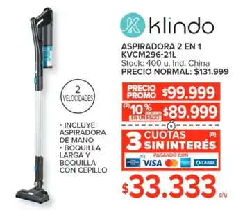 Carrefour klindo ASPIRADORA 2 EN 1 KVCM296-21L oferta