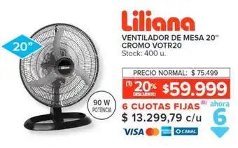 Carrefour Liliana VENTILADOR DE MESA 20" CROMO VOTR20 oferta