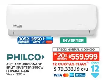 Carrefour PHILCO AIRE ACONDICIONADO SPLIT INVERTER 3550W PHIN35HA3BN oferta