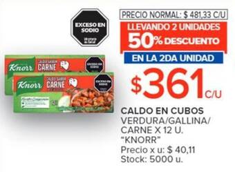 Carrefour CALDO EN CUBOS VERDURA/GALLINA/ CARNE X 12 U. "KNORR" oferta