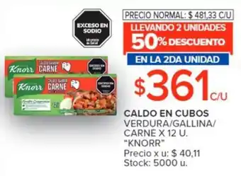 Carrefour CALDO EN CUBOS VERDURA/GALLINA/ CARNE X 12 U. "KNORR" oferta