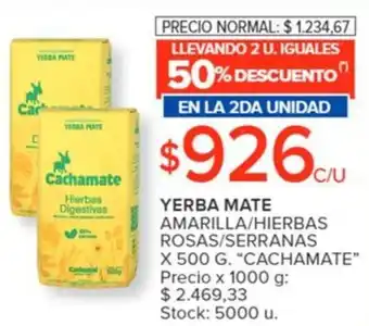 Carrefour YERBA MATE AMARILLA/HIERBAS ROSAS/SERRANAS X 500 G. "CACHAMATE" oferta